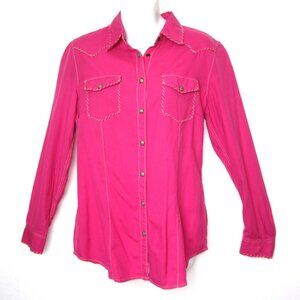 Ryan Michael Pink Women Size M Long Sleeve Snap Button Silk Shirt Top Western